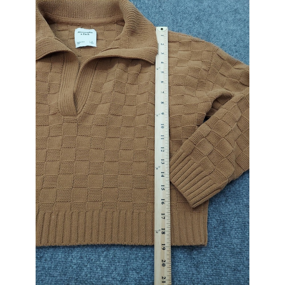 Abercrombie & Fitch Sweater Women Small Brown Collared Textured V Neck Oversized - Picture 4 of 8